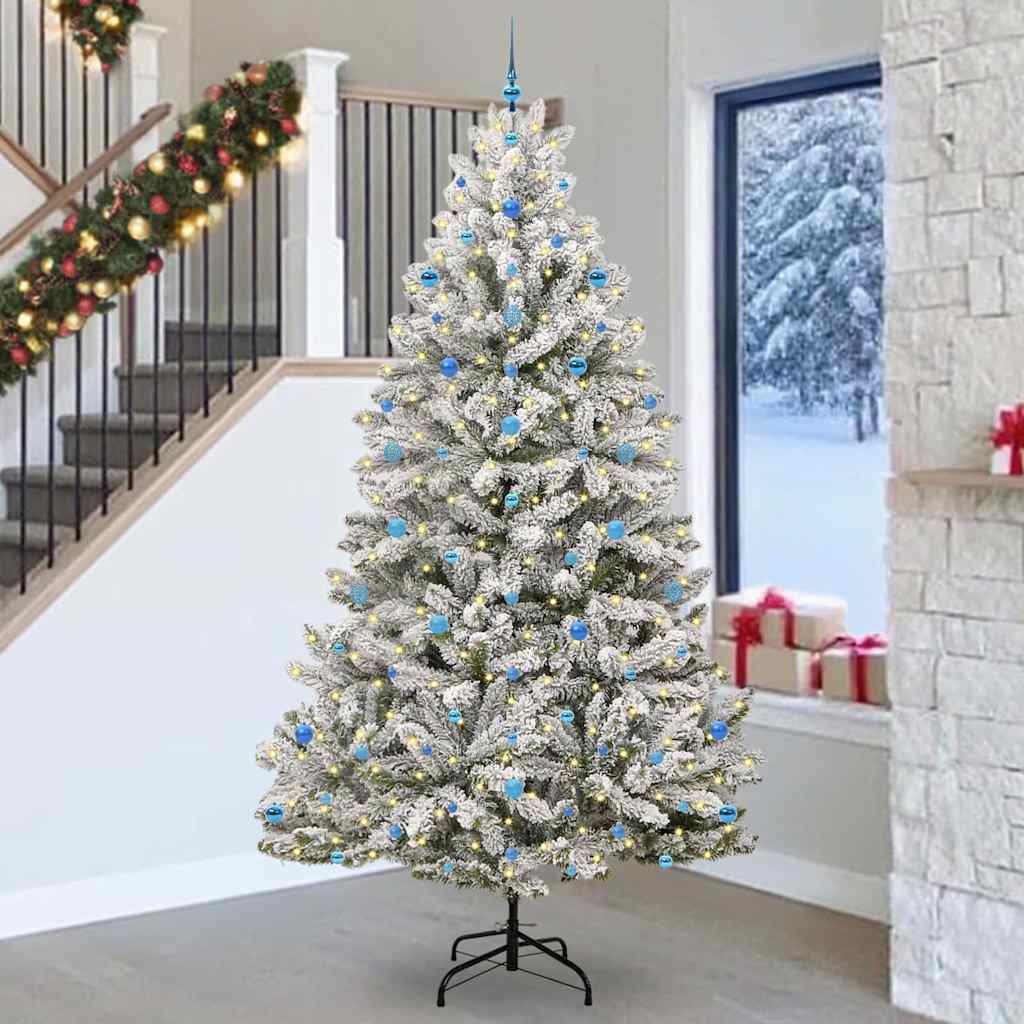 Artificial Christmas Tree 270 cm 300 LEDs Warm White Green and White Ø 128 x 270 cm with 300 LEDs&blue balls