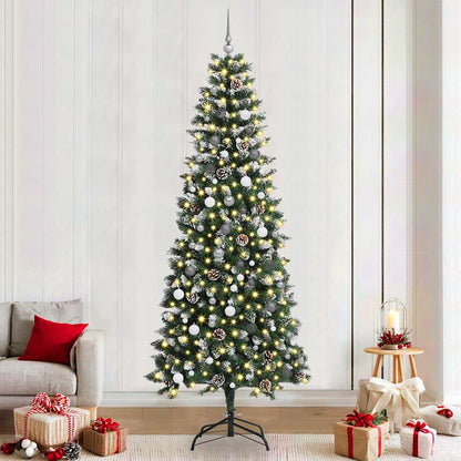 Artificial Christmas Tree Green 240 cm with LEDs &white/grey balls