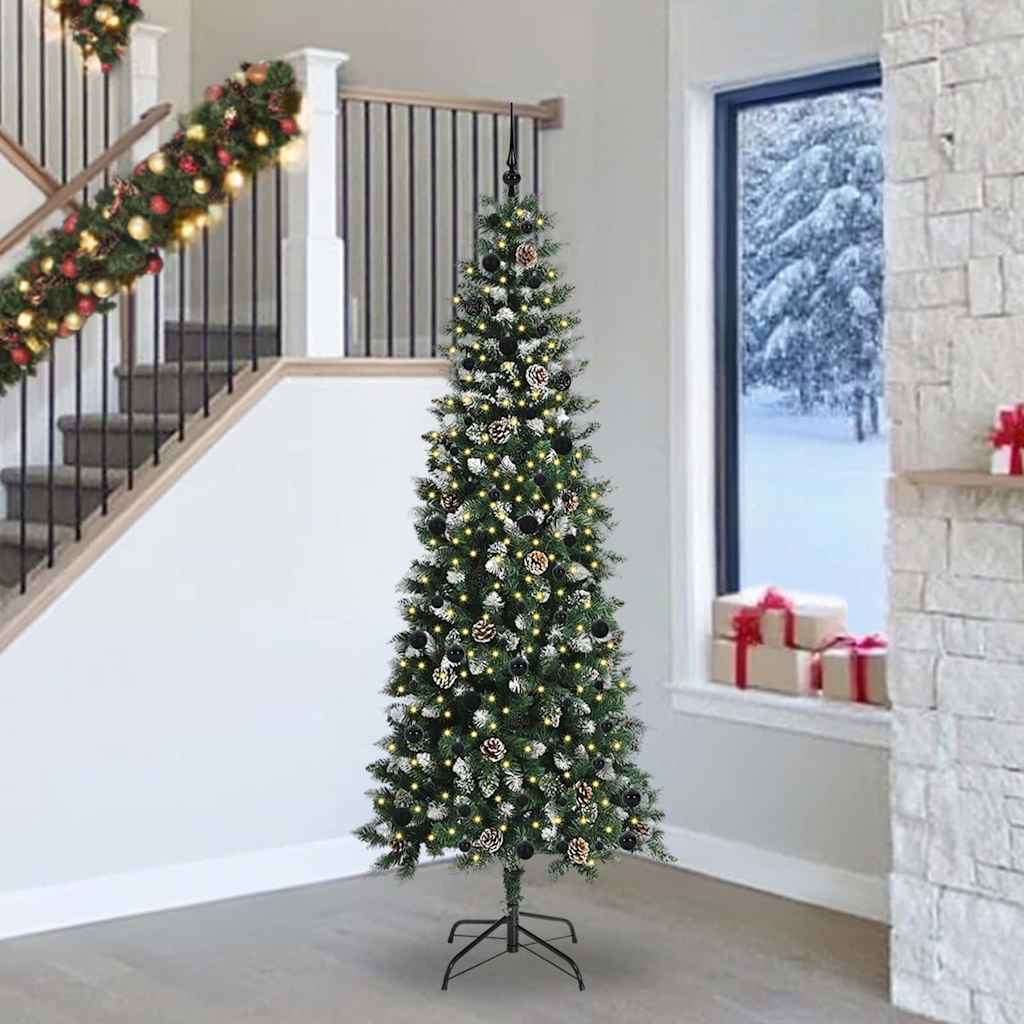Artificial Christmas Tree Green 240 cm with LEDs &black balls
