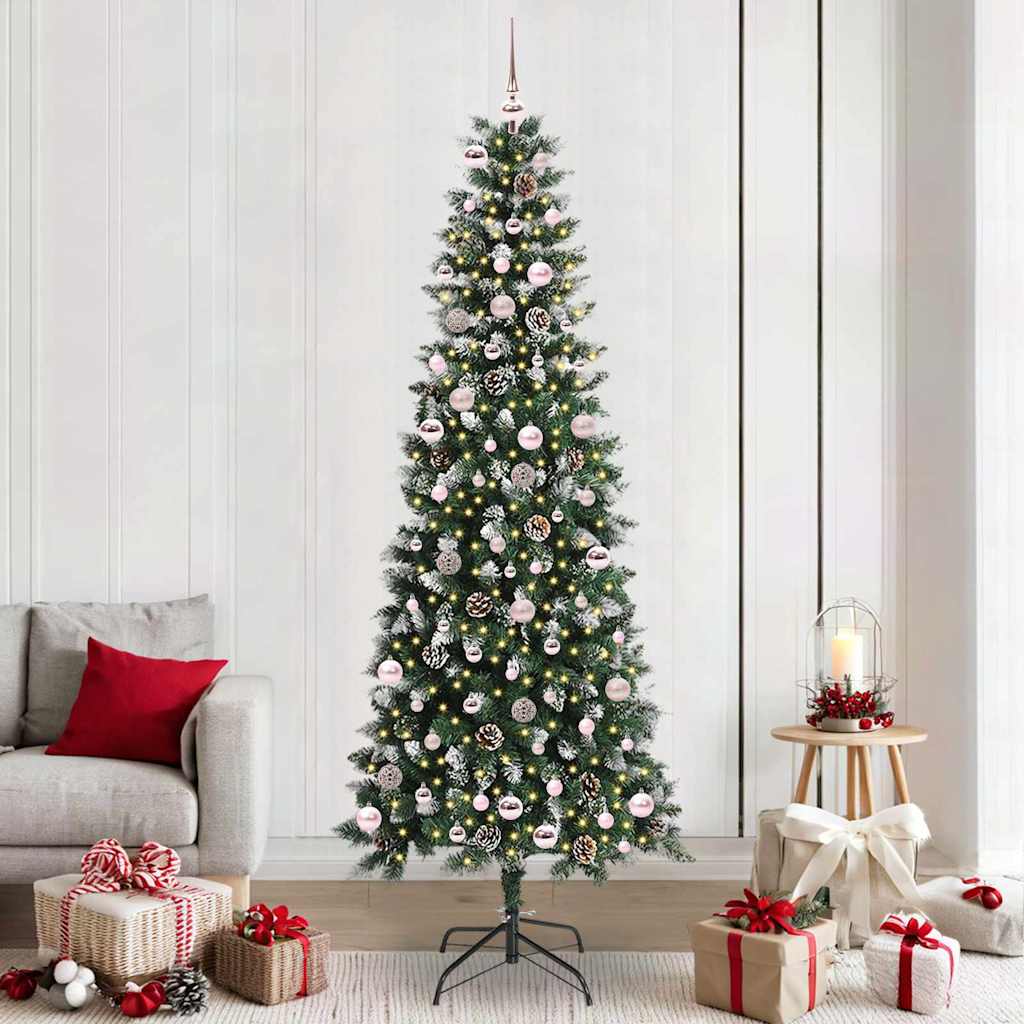 Artificial Christmas Tree Green 240 cm with LEDs &pink balls