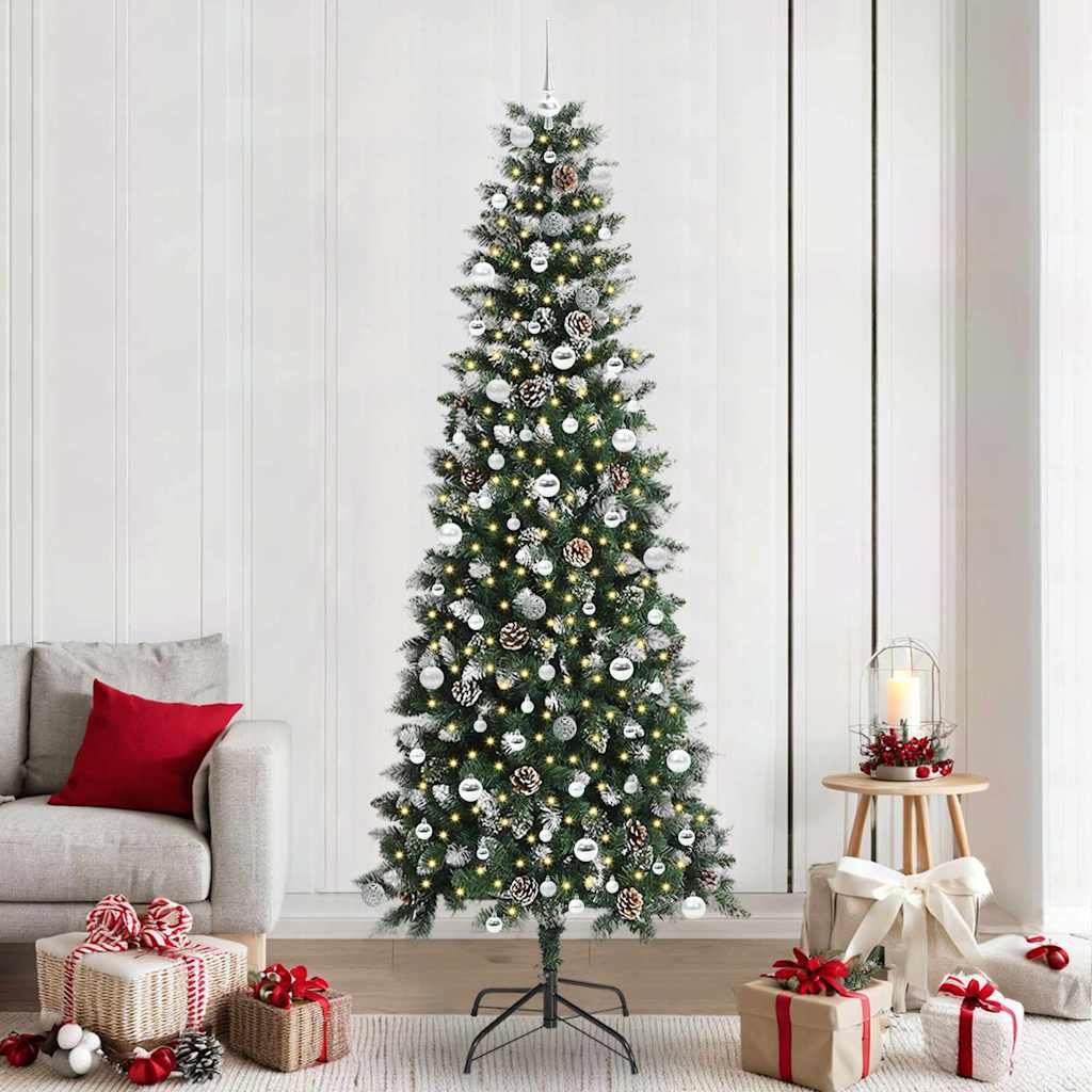 Artificial Christmas Tree Green 240 cm with LEDs &silver balls