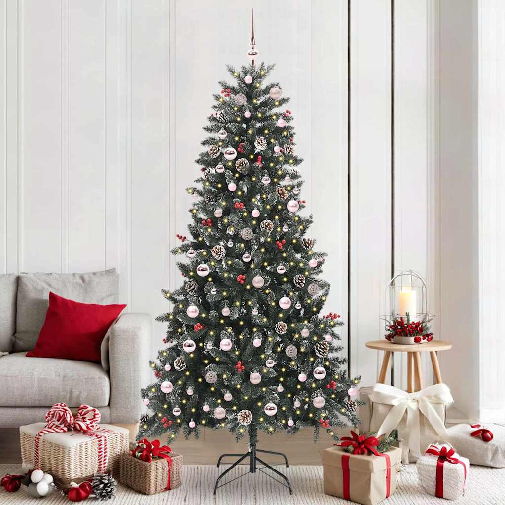 Artificial Christmas Tree Green 210 cm with LEDs &pink balls