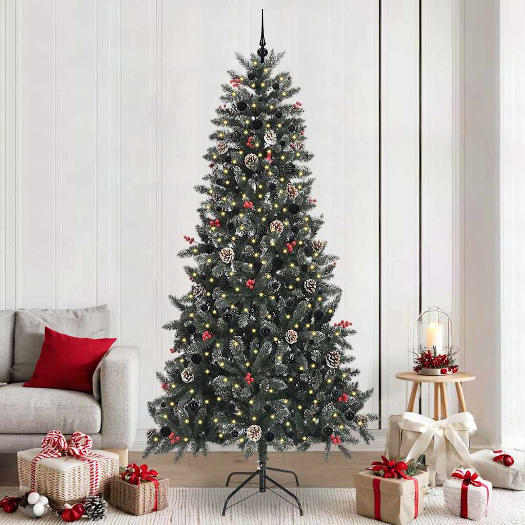 Artificial Christmas Tree Green 240 cm with LEDs &black balls
