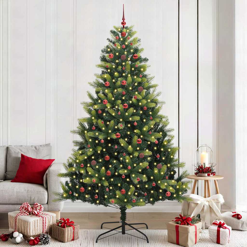 Artificial Hinged Christmas Tree 300 LEDs Green 240 cm with LEDs&red balls