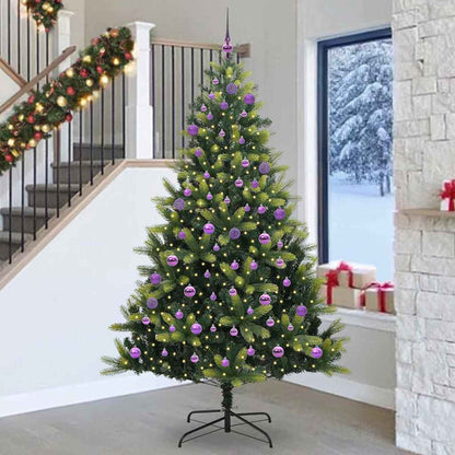 Artificial Hinged Christmas Tree 300 LEDs Green 240 cm with LEDs&lilac balls