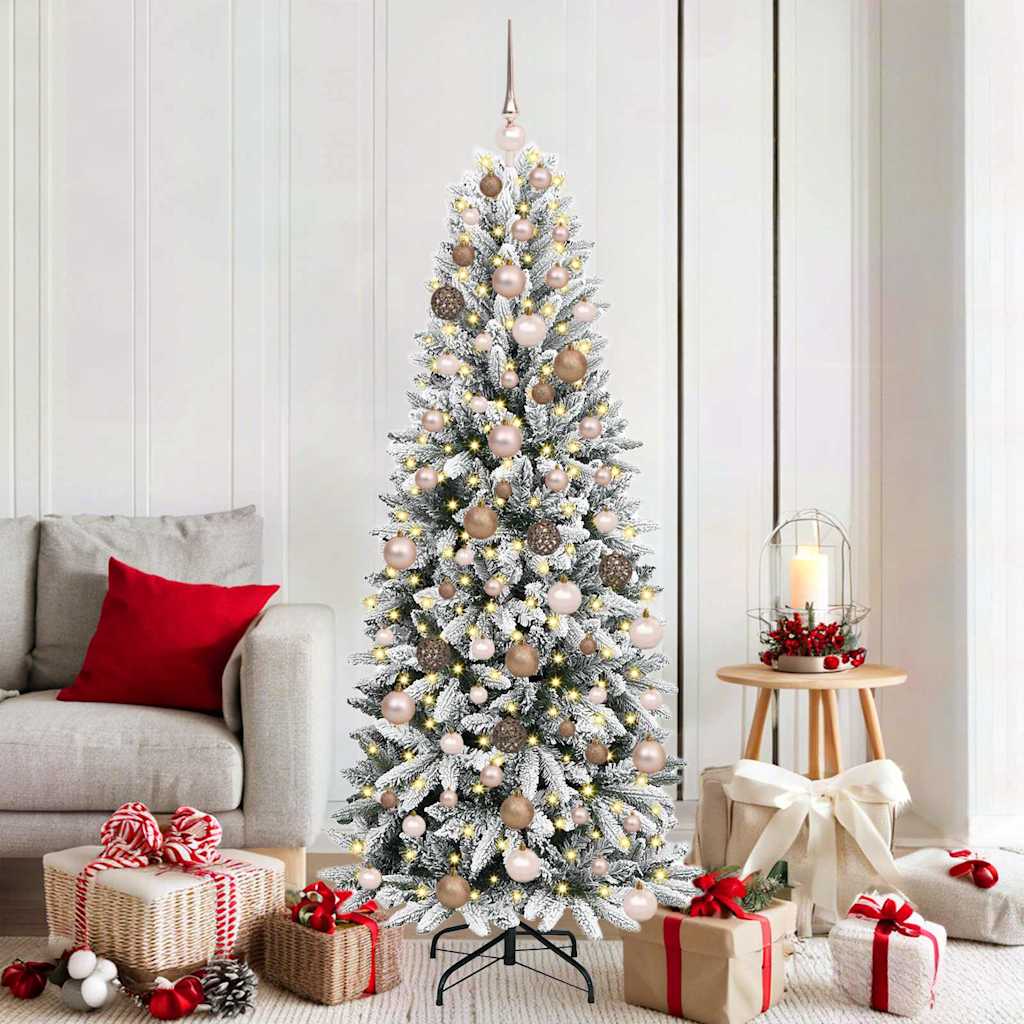 Artificial Christmas Tree White Green and White 180 cm with LEDs &rose gold balls