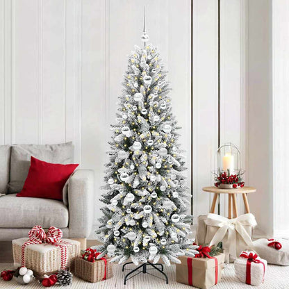 Artificial Christmas Tree White Green and White 180 cm with LEDs &silver balls