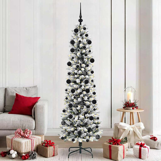 Artificial Christmas Tree White 210 cm with LEDs & black balls