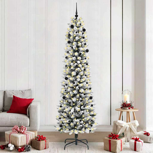 Artificial Christmas Tree White 240 cm with LEDs & black balls