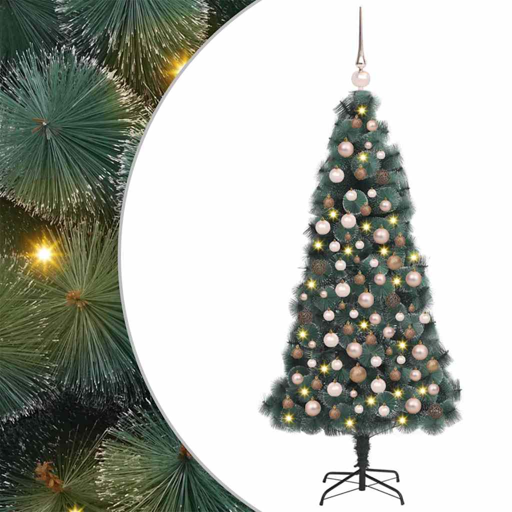 Artificial Pre-lit Christmas Tree with Ball Set Green 180 cm with LEDs &rose gold balls