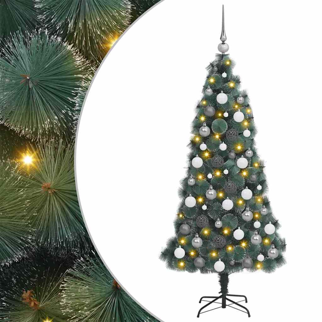 Artificial Pre-lit Christmas Tree with Ball Set Green 180 cm with LEDs &white/grey balls