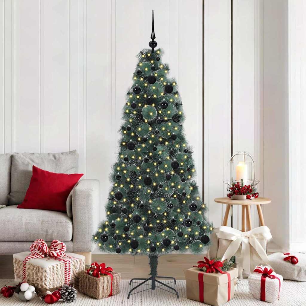 Artificial Pre-lit Christmas Tree with Ball Set Green 180 cm with LEDs &black balls