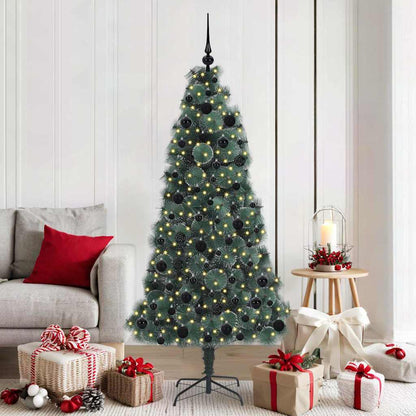 Artificial Pre-lit Christmas Tree with Ball Set Green 180 cm with LEDs &black balls