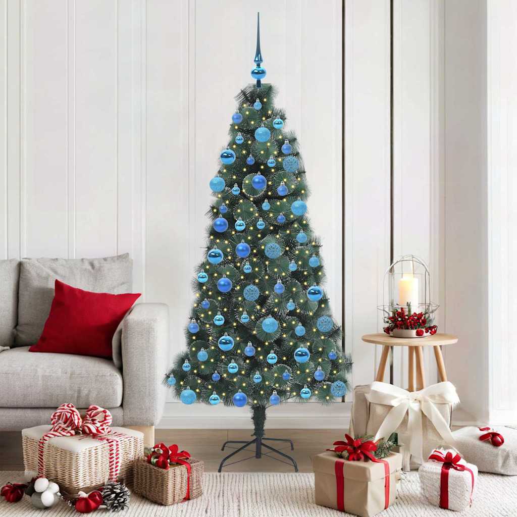 Artificial Pre-lit Christmas Tree with Ball Set Green 180 cm with LEDs &blue balls