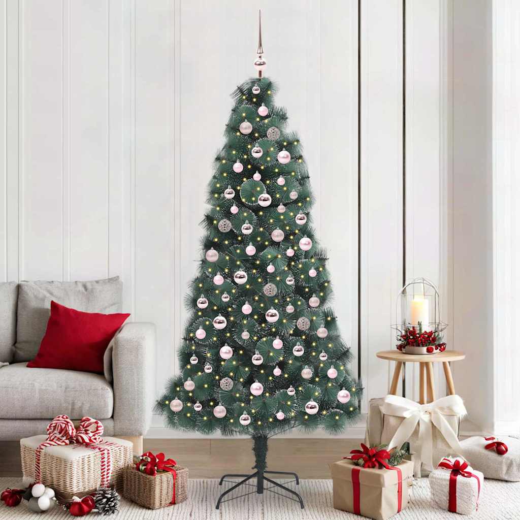Artificial Pre-lit Christmas Tree with Ball Set Green 210 cm with LEDs &pink balls