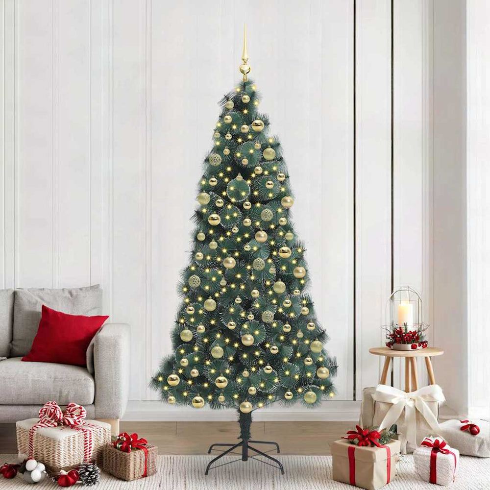 vidaXL Artificial Pre-lit Christmas Tree with Ball Set Green 210 cm