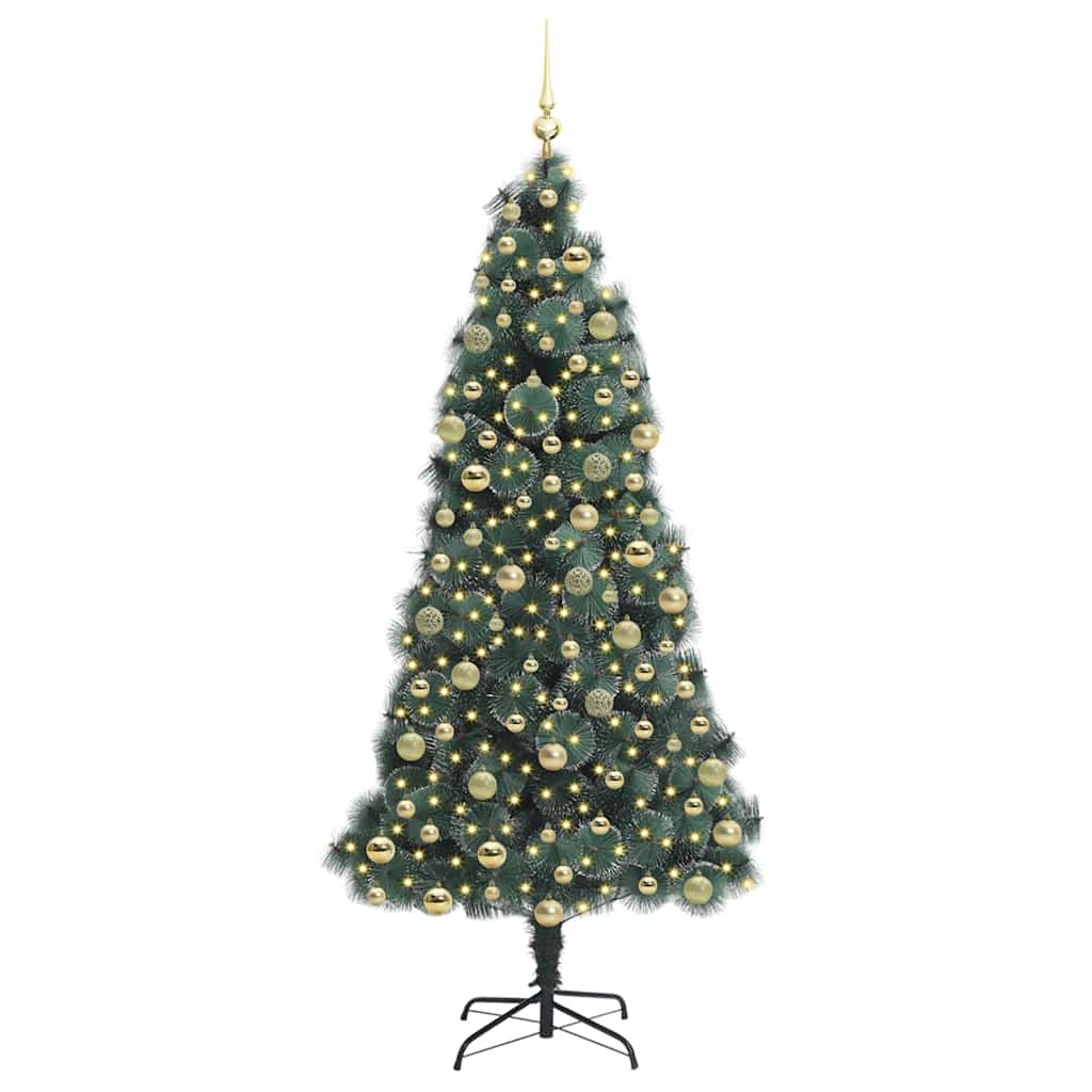 vidaXL Artificial Pre-lit Christmas Tree with Ball Set Green 210 cm 3