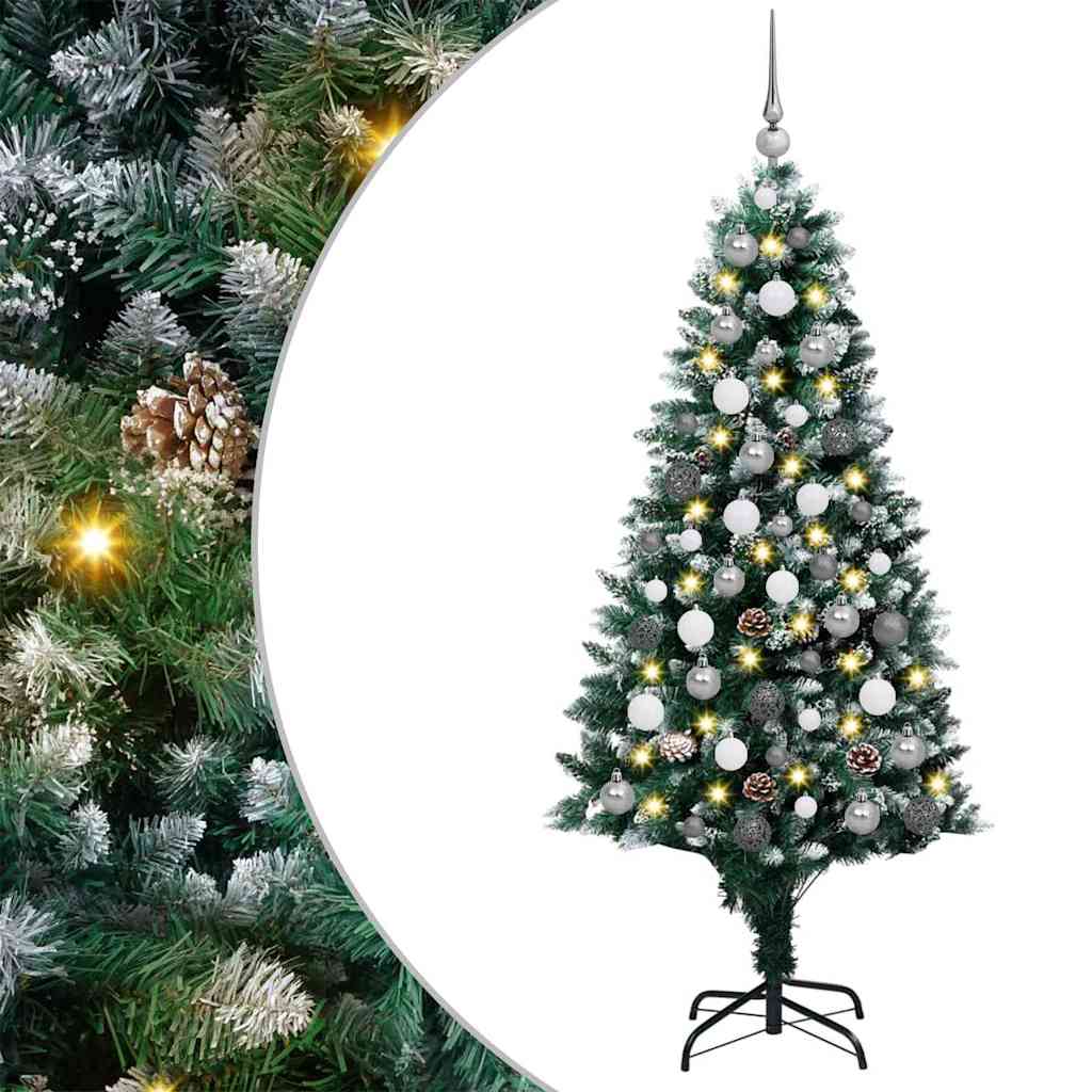 Artificial Christmas Tree Green 180 cm with 120 white/grey balls