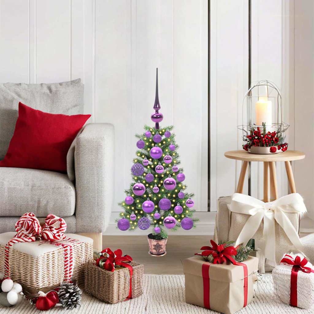 Christmas Tree Green 65 cm PE Length 45 cm with 61 lilac balls