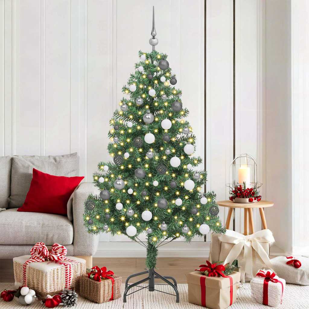 Christmas Tree PVC 180 cm Green with 300 LEDs&white/grey balls