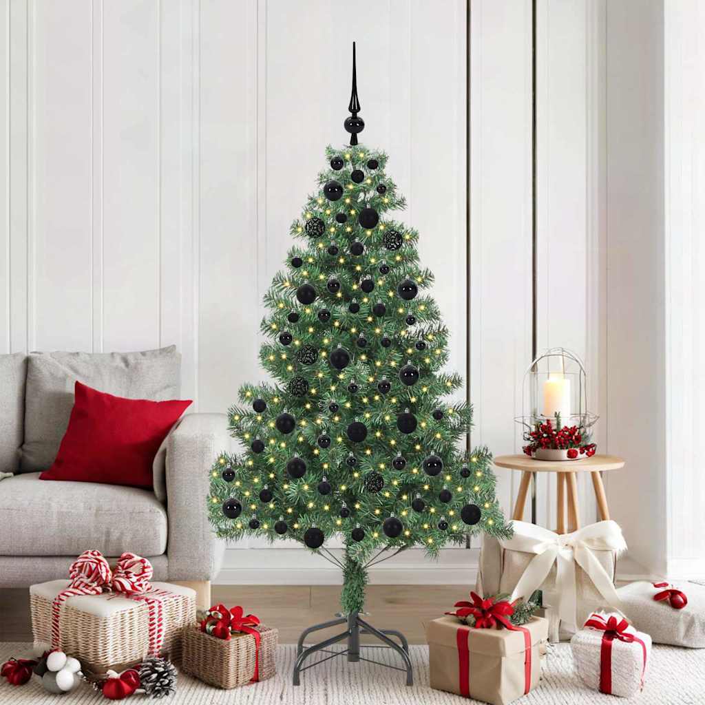 Christmas Tree PVC 180 cm Green with 300 LEDs&black balls