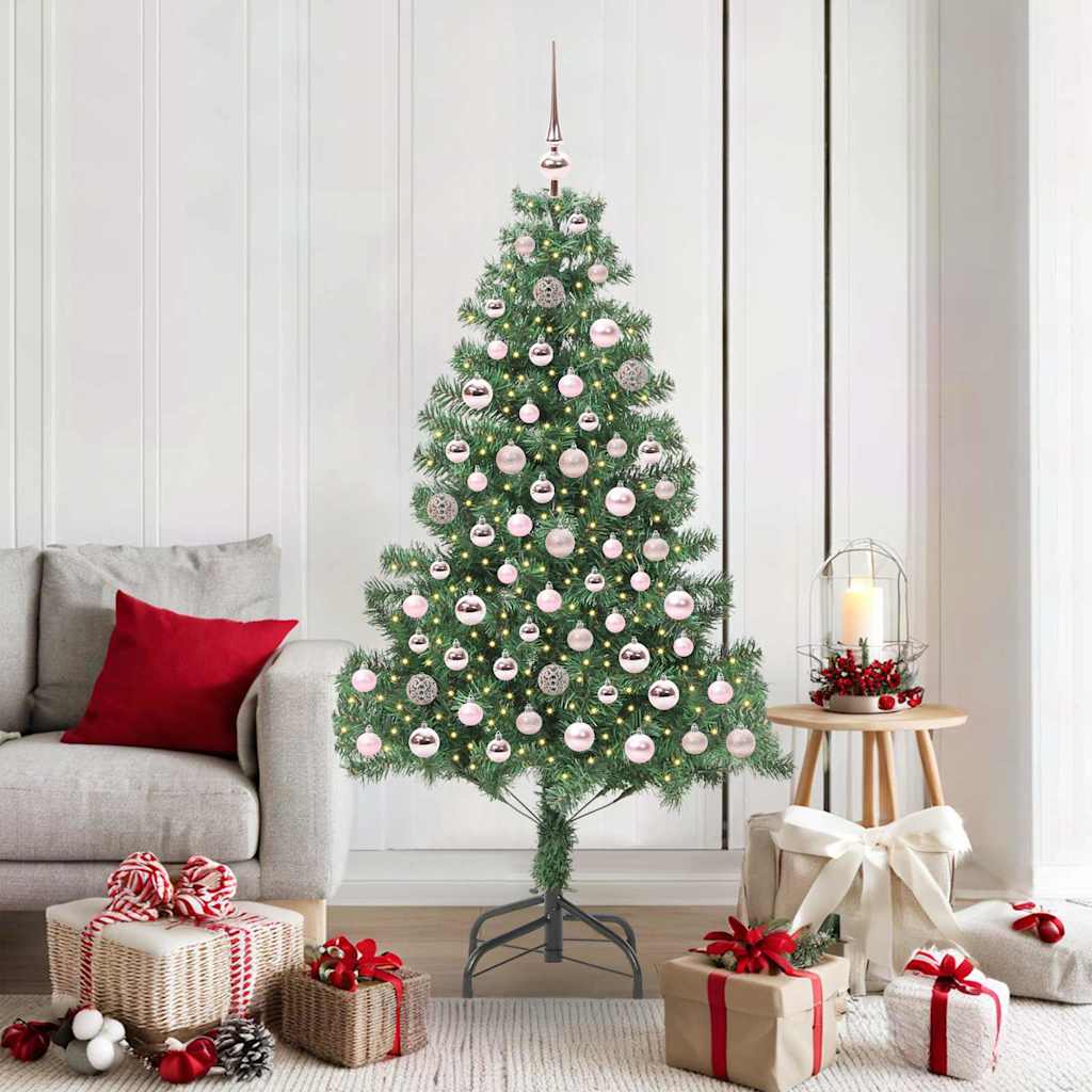 Christmas Tree PVC 180 cm Green with 300 LEDs&pink balls