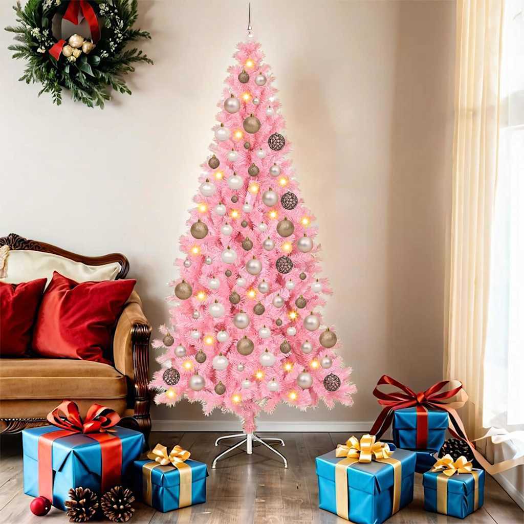 Christmas Tree PVC 180 cm Pink with 300 LEDs&rose gold balls