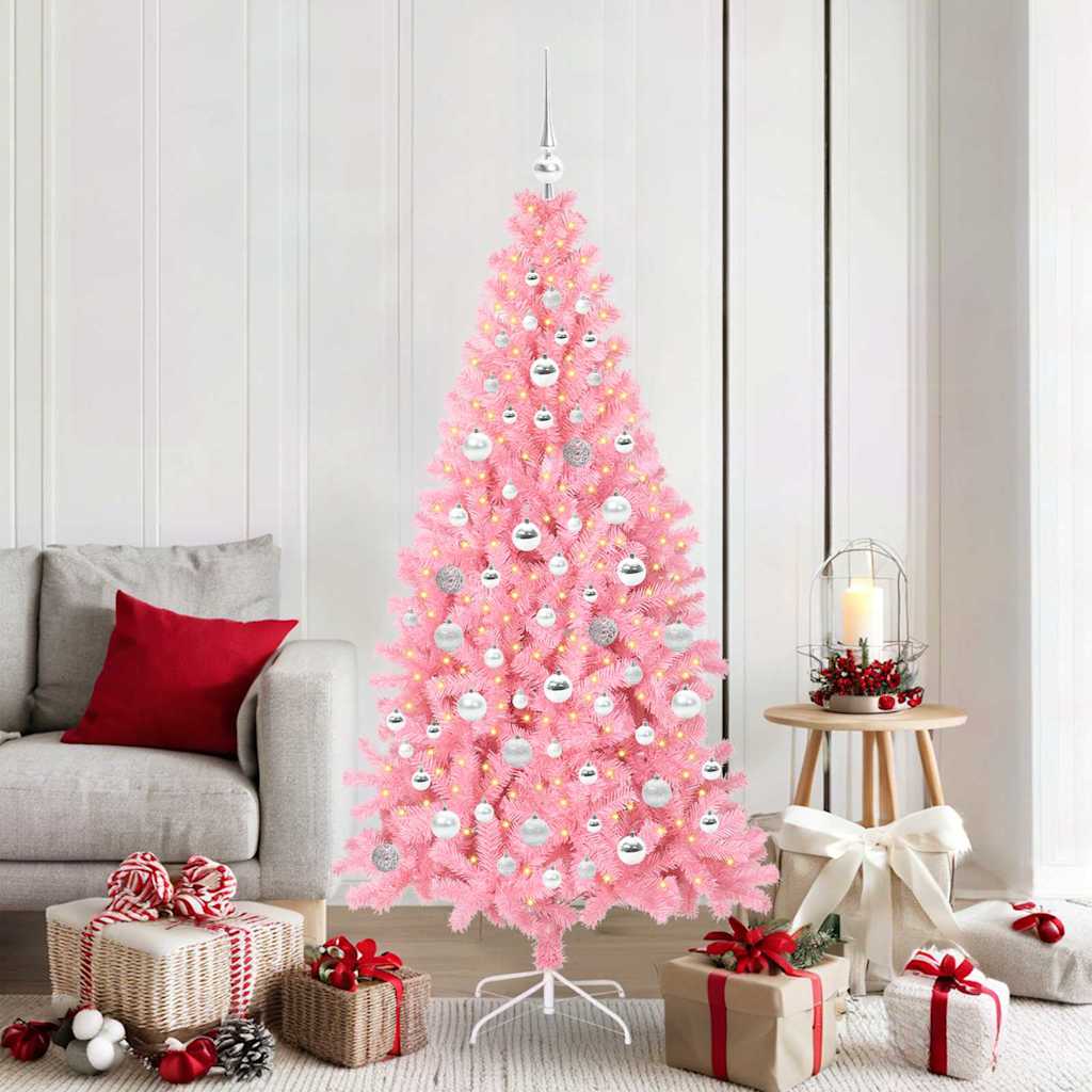 Christmas Tree PVC 180 cm Pink with 300 LEDs&silver balls