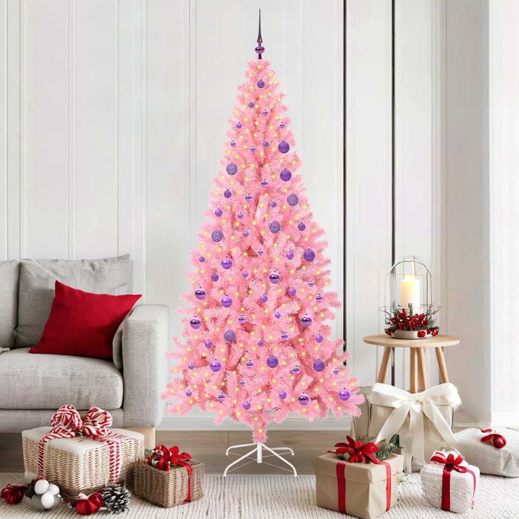 Christmas Tree PVC 180 cm Pink with 300 LEDs&lilac balls