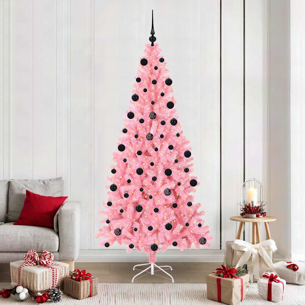 Christmas Tree PVC 210 cm Pink with 300 LEDs&black balls