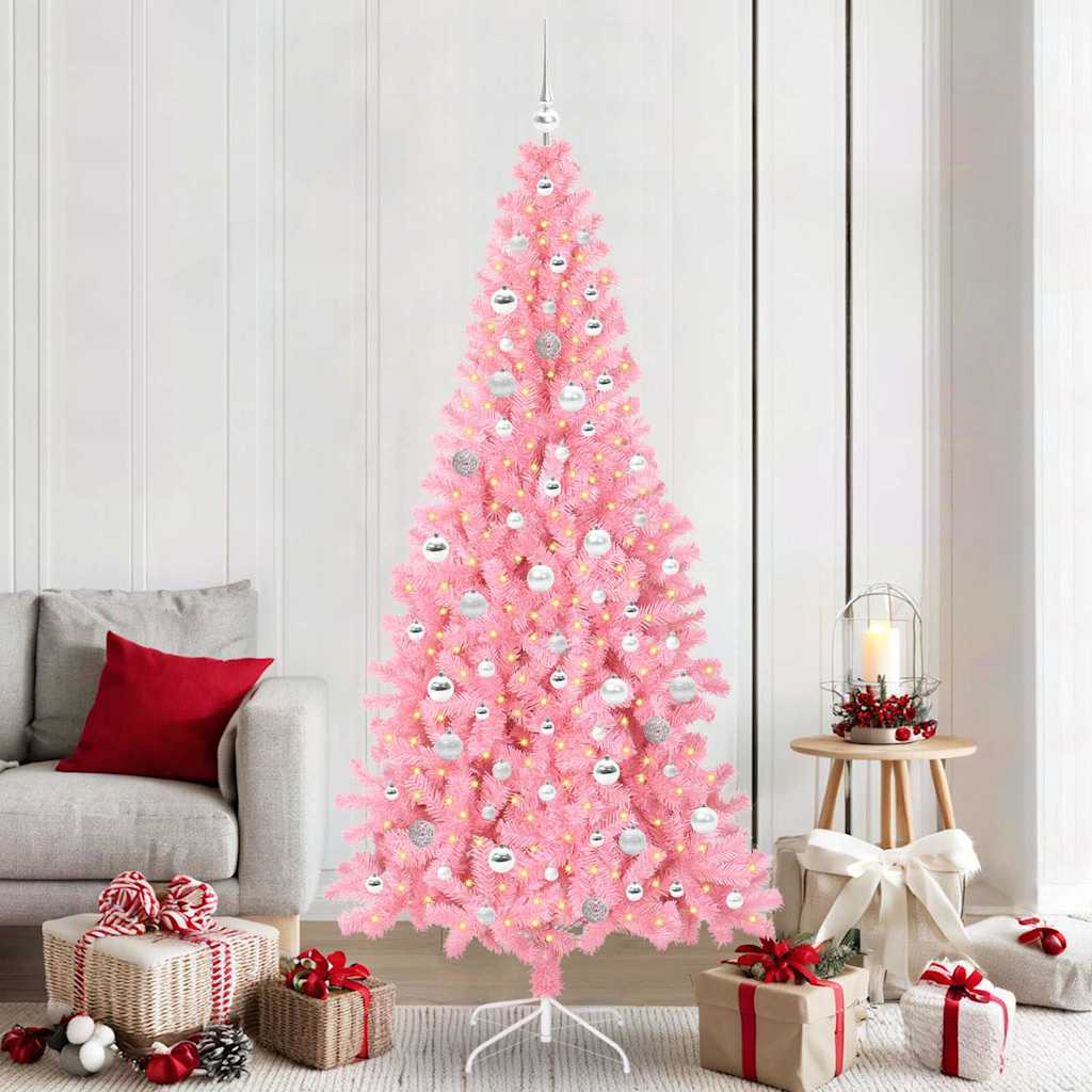 Christmas Tree PVC 210 cm Pink with 300 LEDs&silver balls