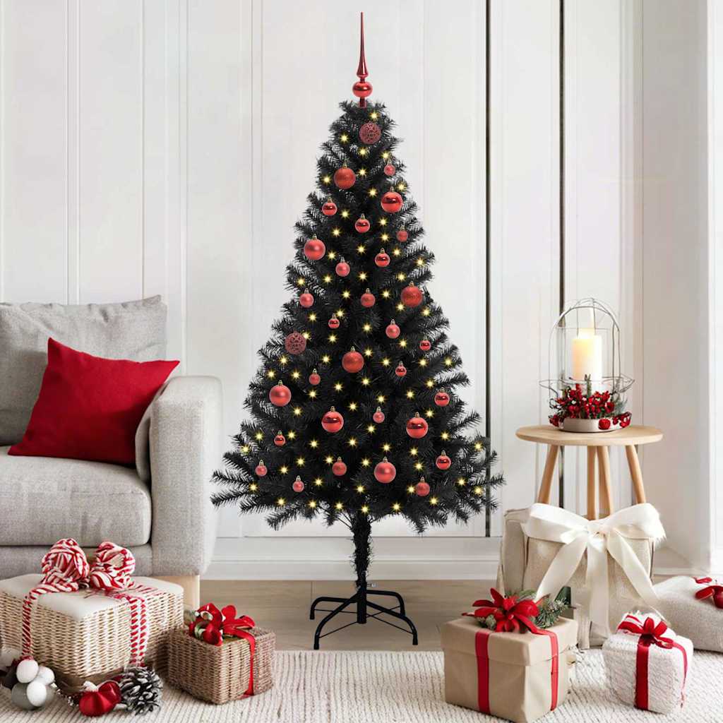Christmas Tree PVC 150 cm Black with 150 LEDs&red balls