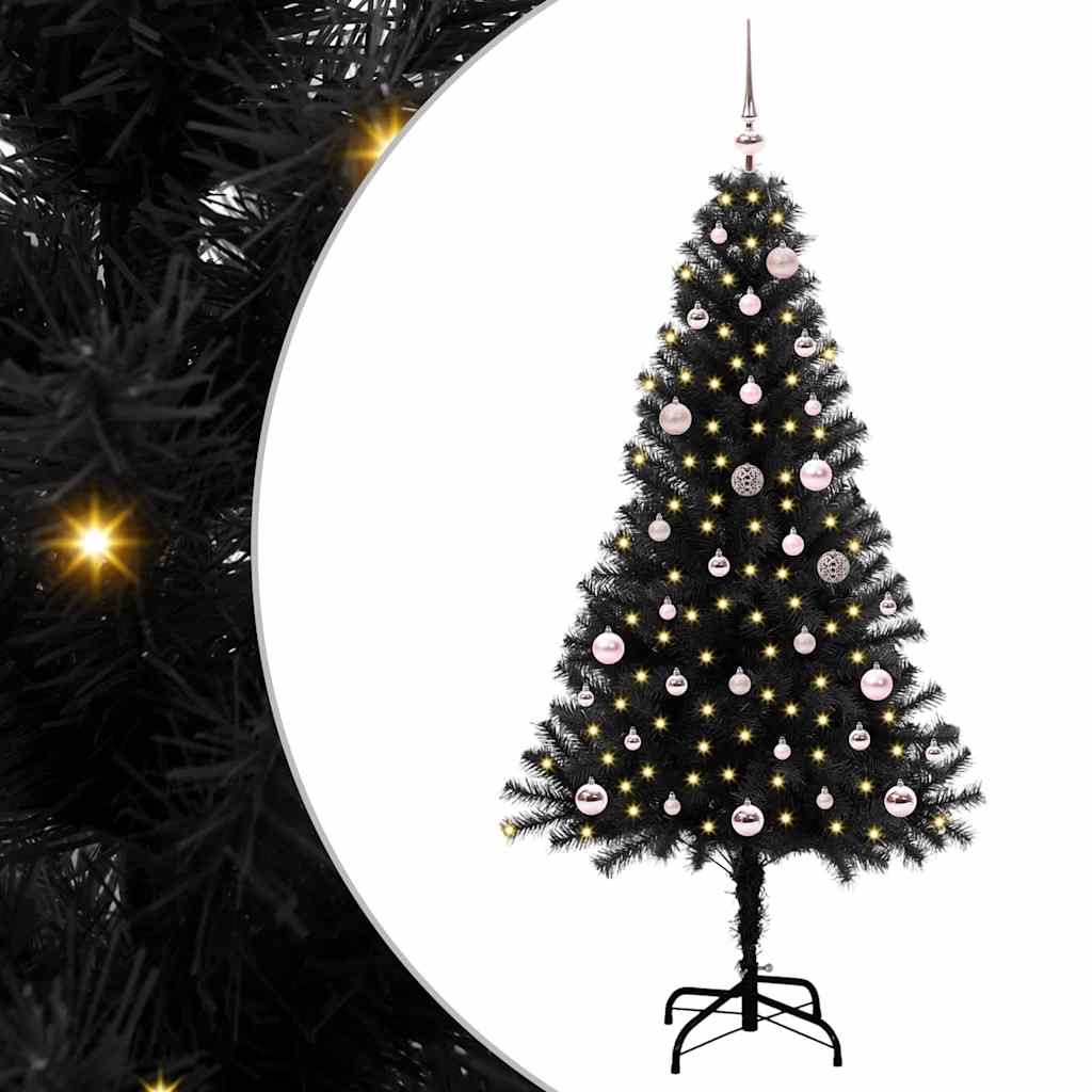 Christmas Tree PVC 150 cm Black with 150 LEDs&pink balls