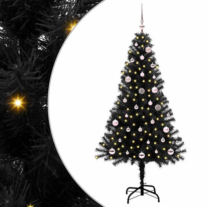 Christmas Tree PVC 150 cm Black with 150 LEDs&pink balls