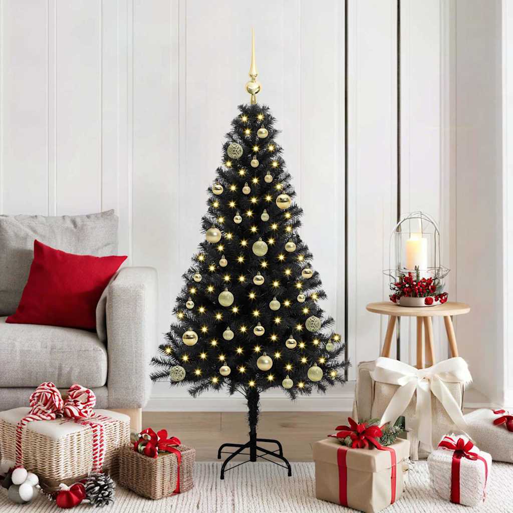 Christmas Tree PVC 150 cm Black with 150 LEDs&gold balls