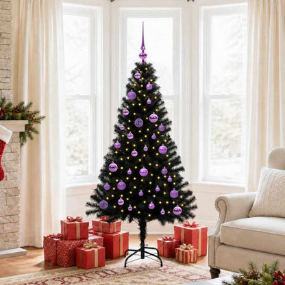 Christmas Tree PVC 150 cm Black with 150 LEDs&lilac balls