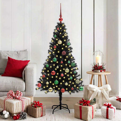 Christmas Tree PVC 150 cm Black with 150 LEDs&multicolour balls
