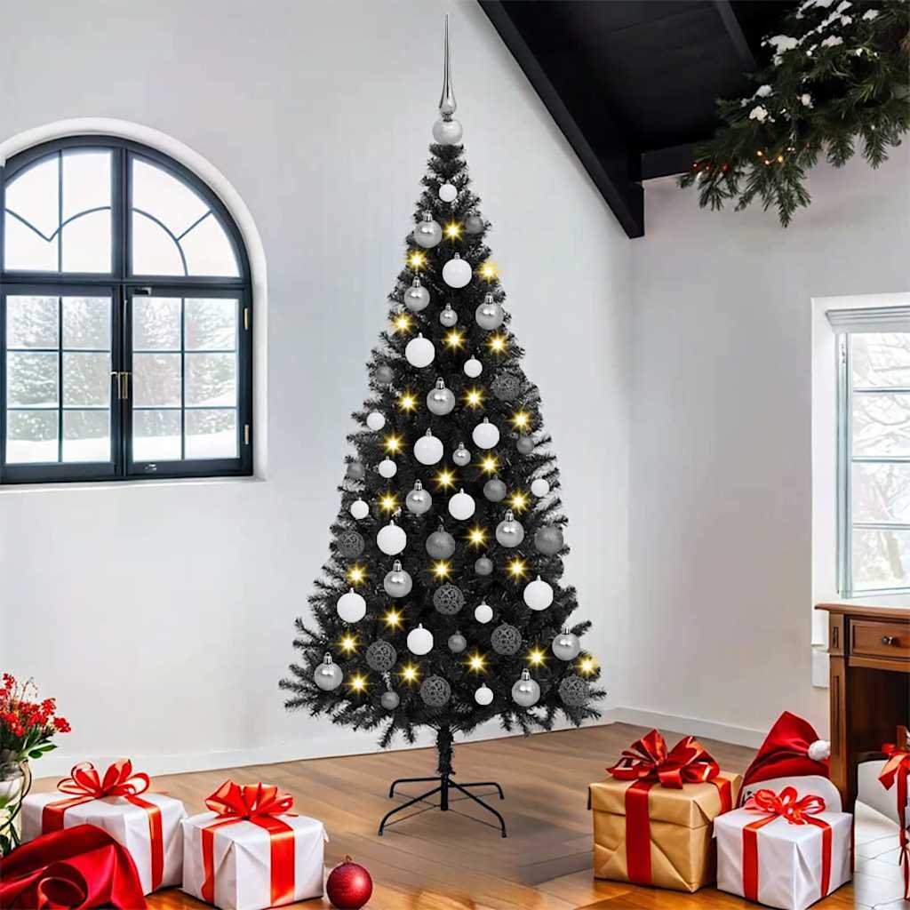 Christmas Tree PVC 180 cm Black with 300 LEDs&white/grey balls
