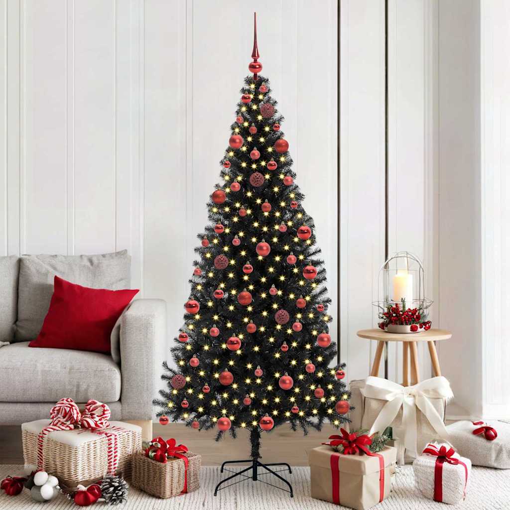 Christmas Tree PVC 180 cm Black with 300 LEDs&red balls