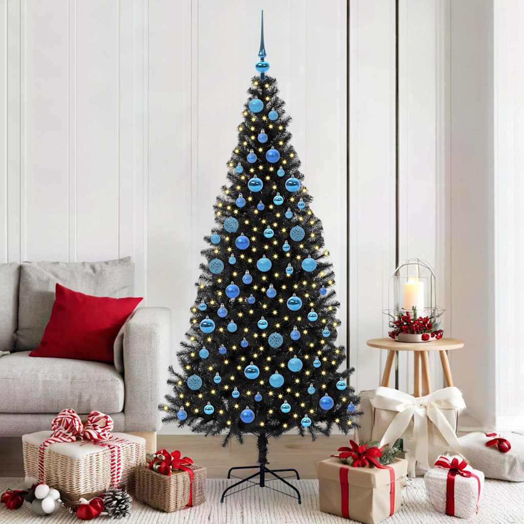 Christmas Tree PVC 180 cm Black with 300 LEDs&blue balls
