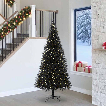 Christmas Tree PVC 240 cm Black with 300 LEDs&black balls