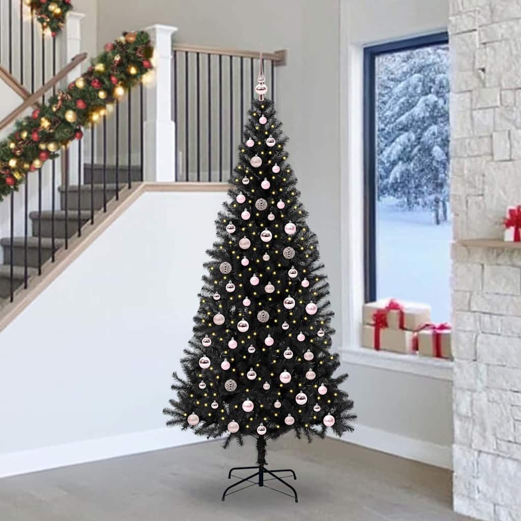 Christmas Tree PVC 240 cm Black with 300 LEDs&pink balls