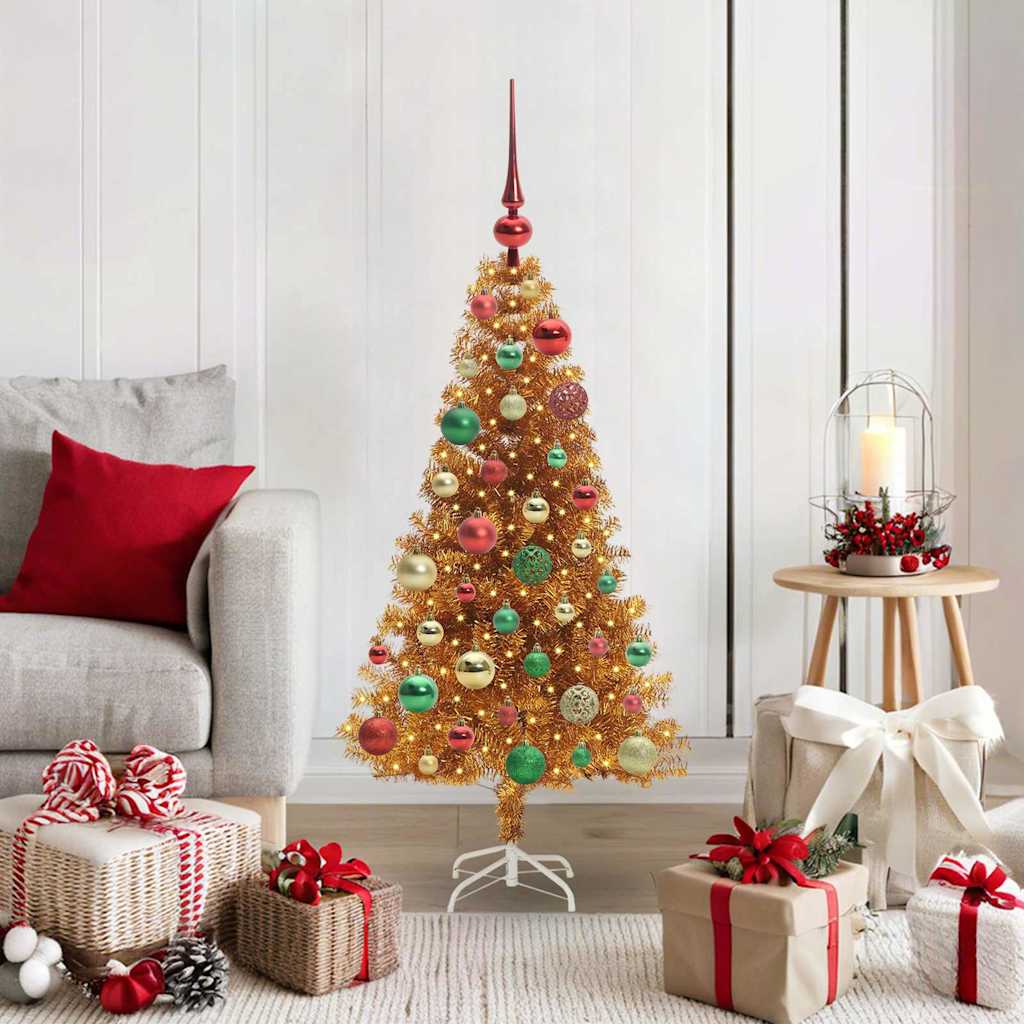 Christmas Tree PET 120 cm Gold with 150 LEDs&multicolour balls