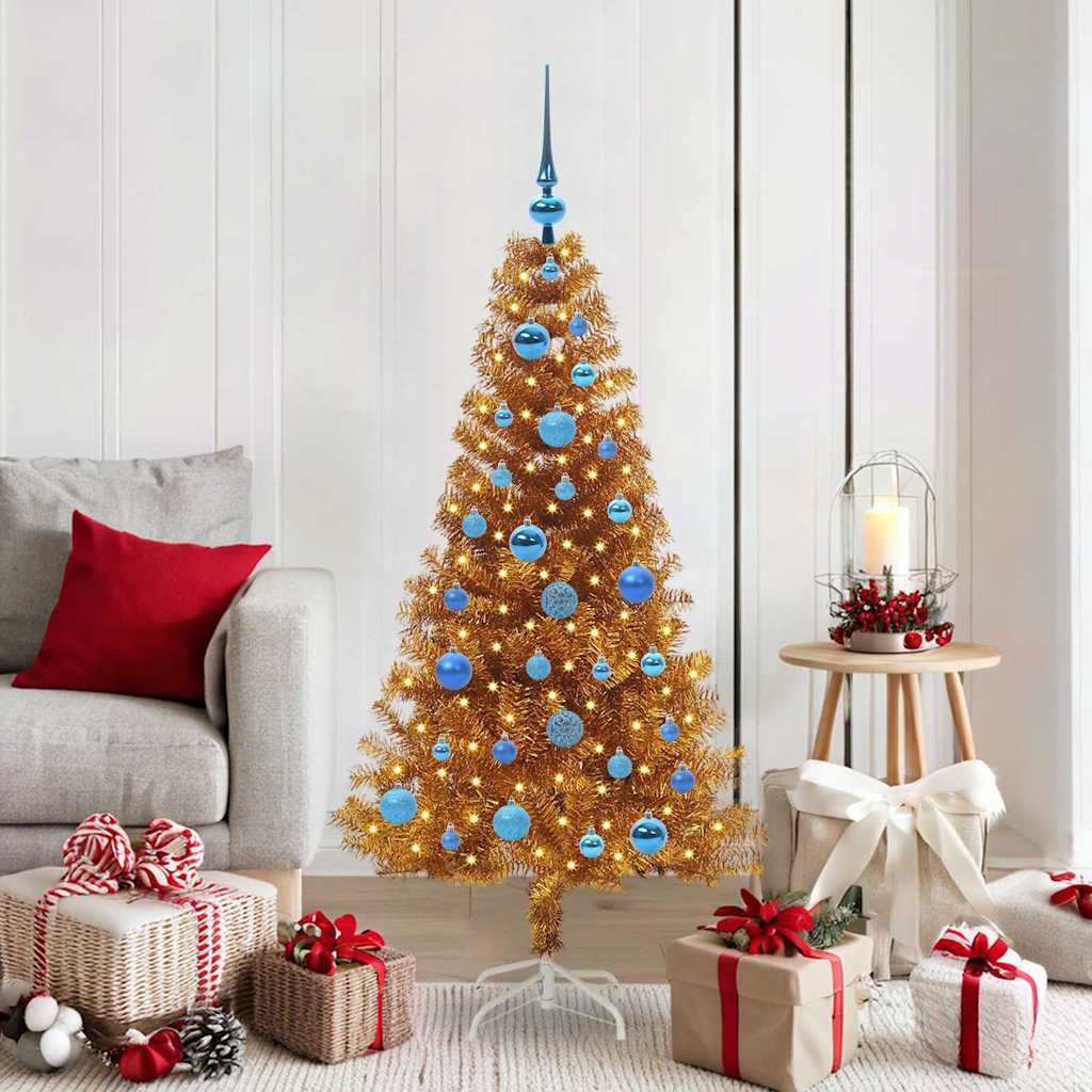 Christmas Tree PET 150 cm Gold with 150 LEDs&blue balls