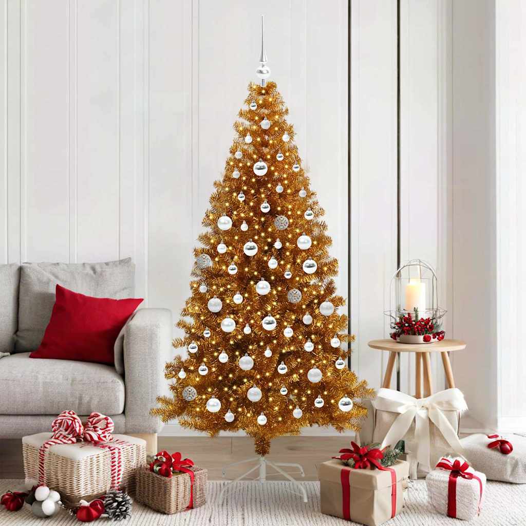 Christmas Tree PET 180 cm Gold with 300 LEDs&silver balls