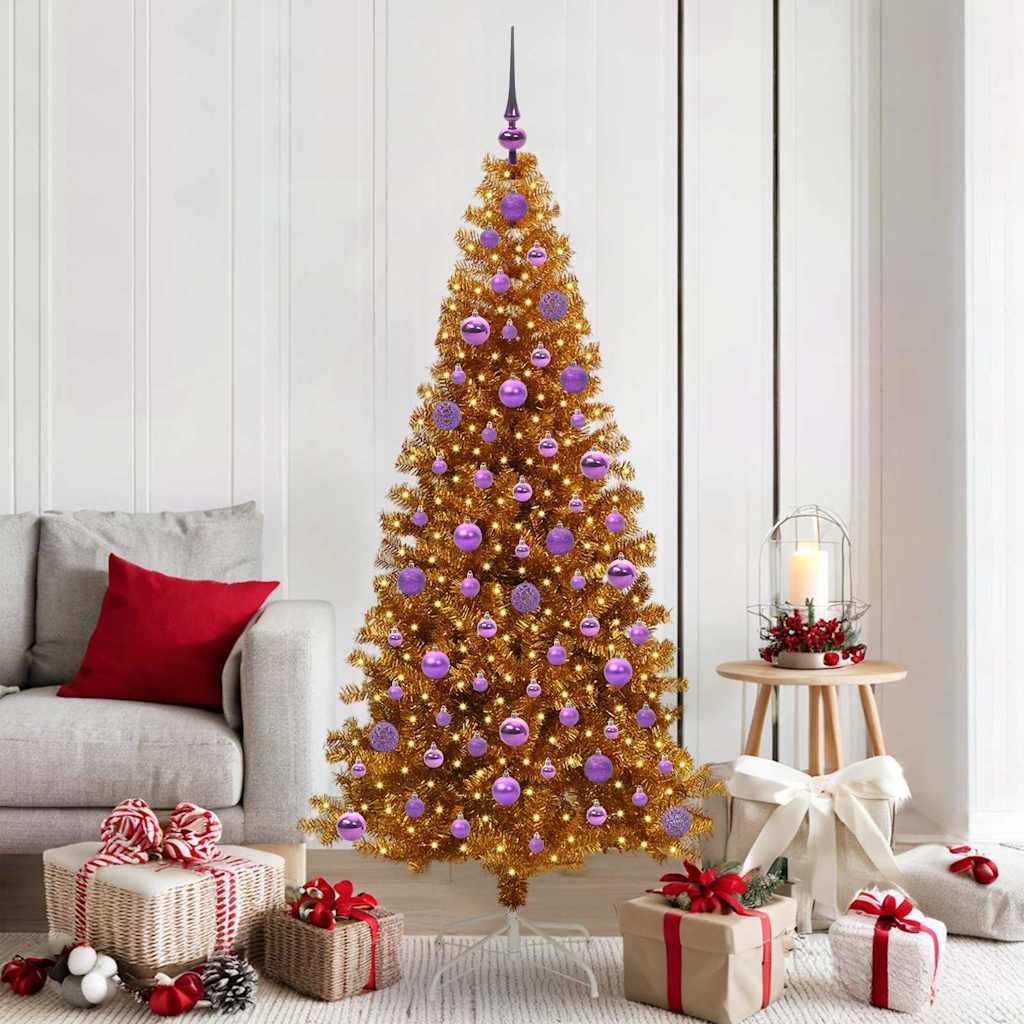 Christmas Tree PET 180 cm Gold with 300 LEDs&lilac balls