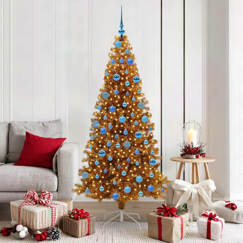 Christmas Tree PET 180 cm Gold with 300 LEDs&blue balls