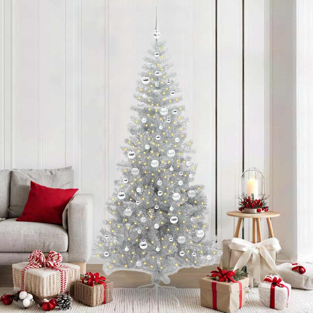 Christmas Tree PET 210 cm Silver with 300 LEDs&silver balls