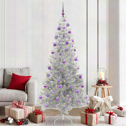 Christmas Tree PET 210 cm Silver with 300 LEDs&lilac balls