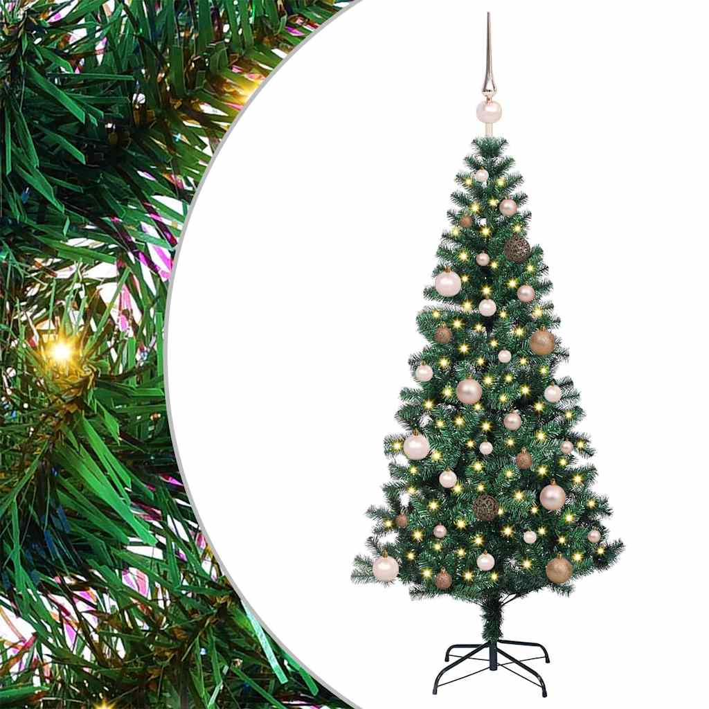 Artificial Pre-lit Christmas Tree Green PVC and Metal 150 cm with leds &rose gold balls